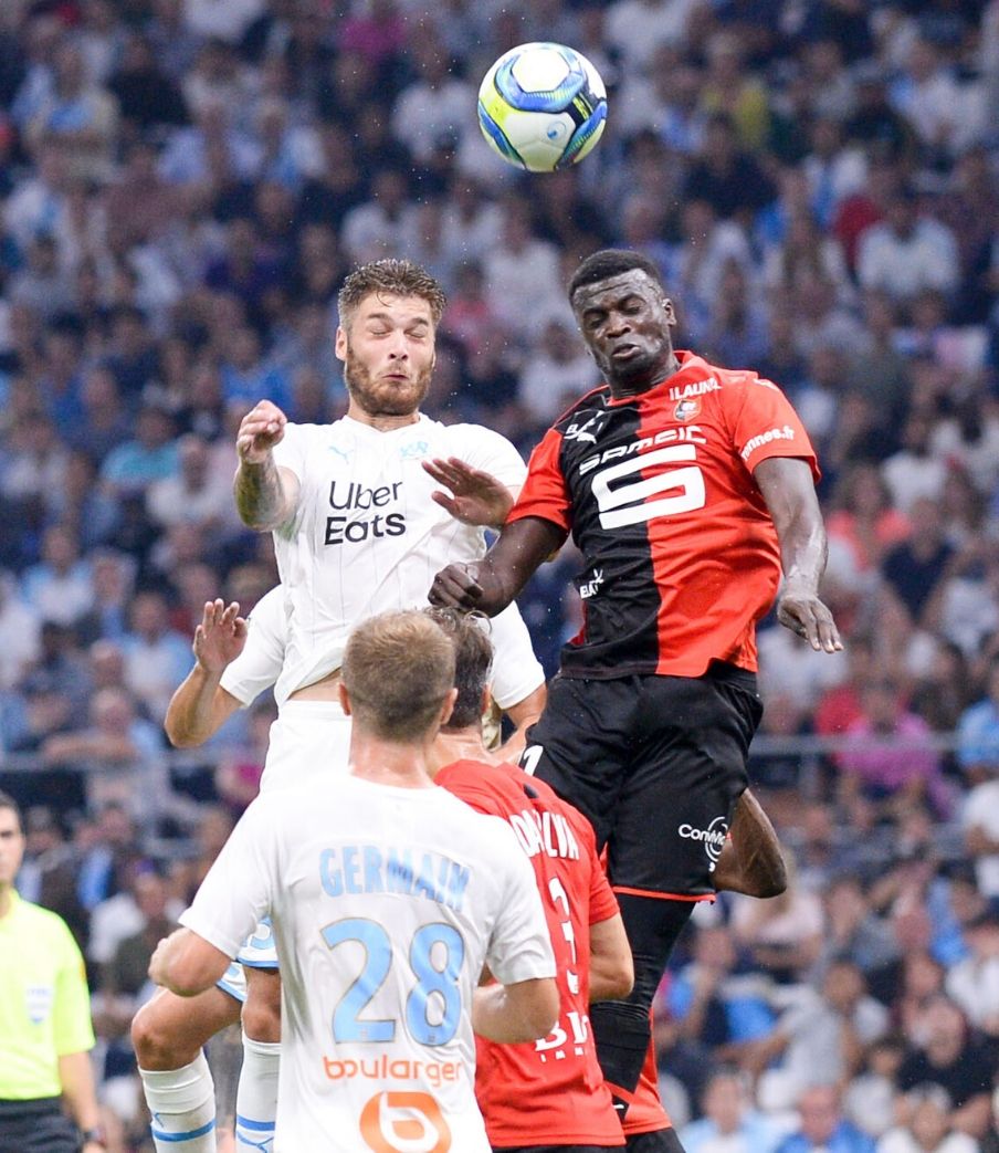 OM's Duje Caleta-Car does battle with Rennes' Mbaye Niang