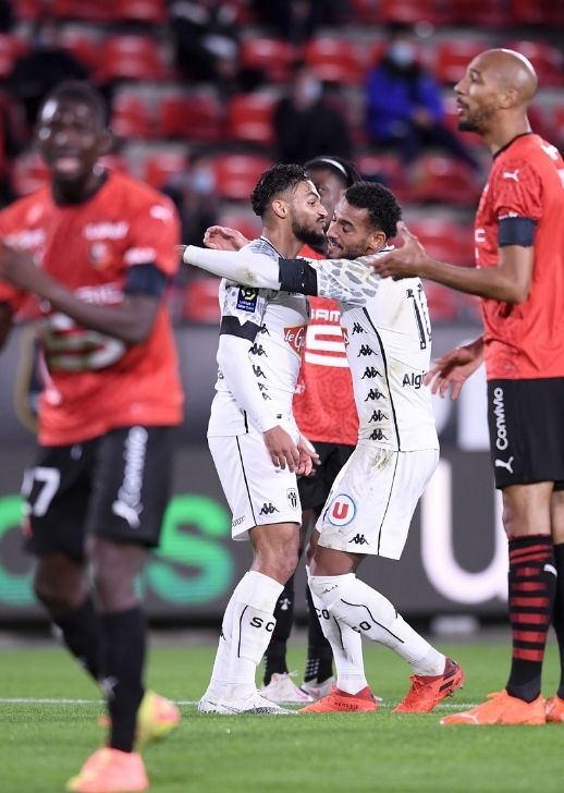 Sofiane Boufal celebrates after scoring for Angers at Rennes