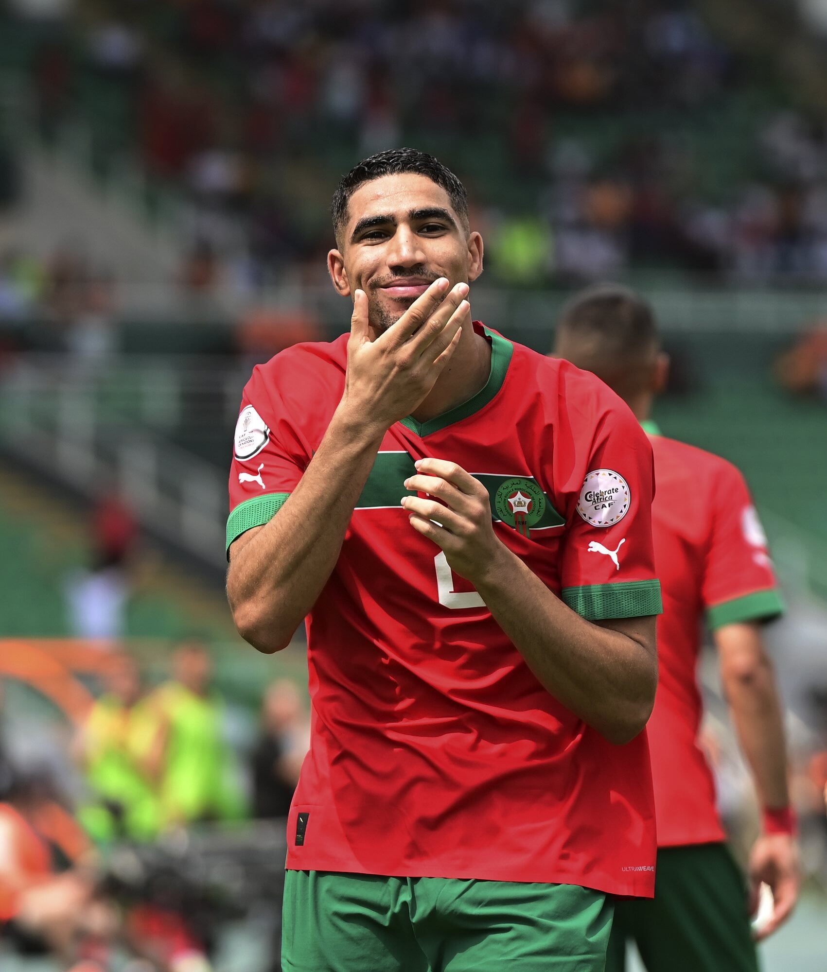 Hakimi celebrating with Morocco