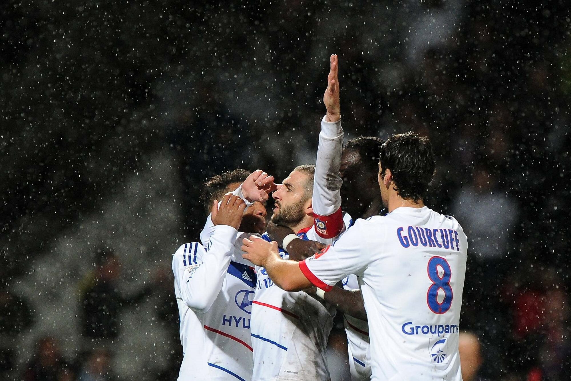 Olympique Lyonnais striker Lisandro López celebrates