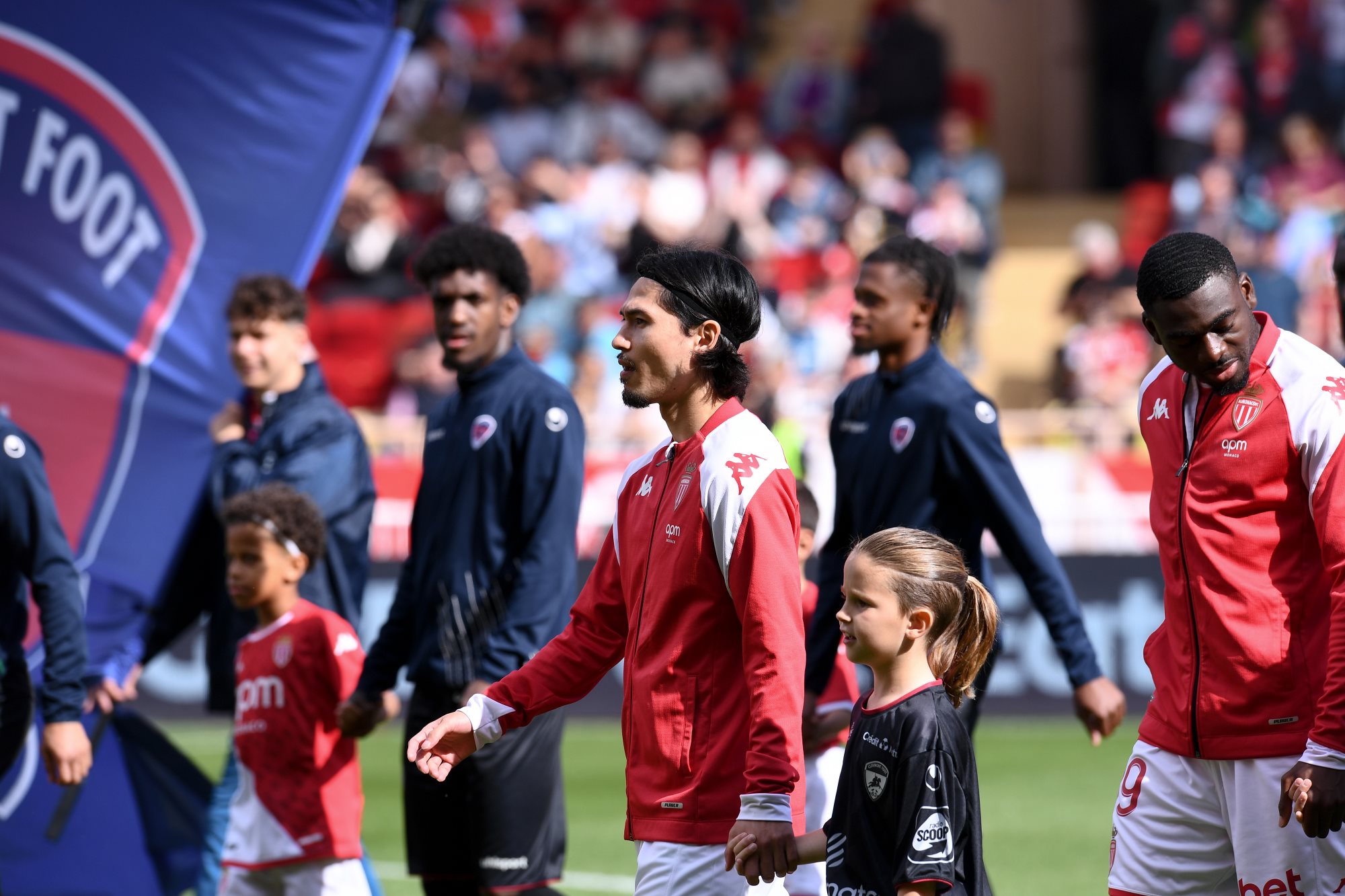 AS Monaco's Takumi Minamino on the pitch before facing Clermont Foot